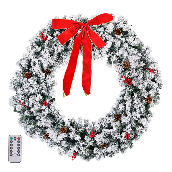 48in Pre-lit Snow Flocked Christmas Wreath, Lighted Artificial Xmas Wreath With 150 Warm White Lights And 450 PVC Tips - view 3