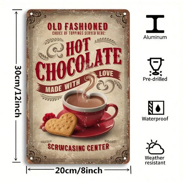 1PC Vintage Metal Tin Sign Hot Chocolate Love Artwork, Artwork, Durable Hanging Plaque For Home Garden Sign HikTok - view 3
