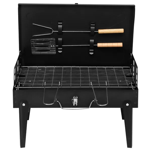 Barbecue Grill Outdoor Portable Charcoal Grill Collapsible Iron Square Charcoal Grill 17.32x10.63x8.66 Inch Black - view 7