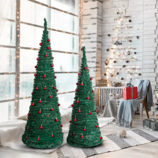 2 Pack, 6FT 5FT Artificial Up Christmas Tree With Red Ball Ornaments For For Home Office Store Holiday Deco, Green - view 10