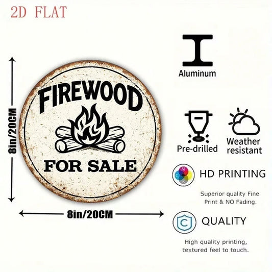 1pc 8x8in 2D Flat Round Sign Vintage, "Firewood Decorative Plaque" For Home - view 2