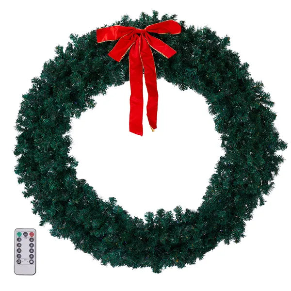60in Pre-lit Christmas Wreath, Lighted Artificial Xmas Wreath With 220 Warm & Multi-color Lights And 600 PVC Tips