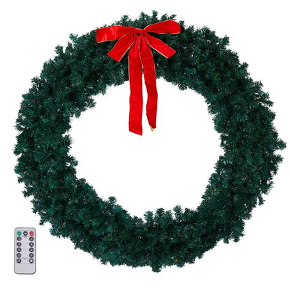 60in Pre-lit Christmas Wreath, Lighted Artificial Xmas Wreath With 220 Warm & Multi-color Lights And 600 PVC Tips