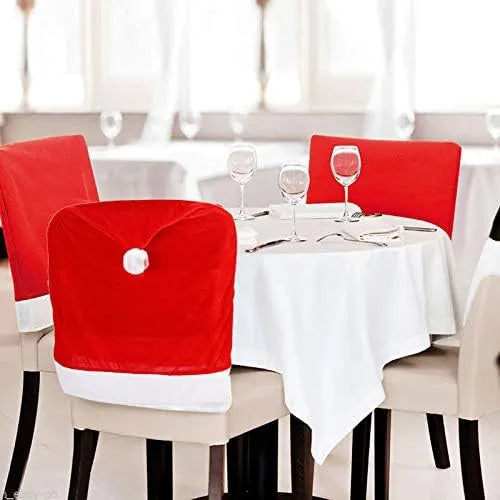 4pc Red Hat Dining Chair Slipcovers,Christmas Chair Back Covers Kitchen Chair Covers For Christmas Holiday Festival - view 4