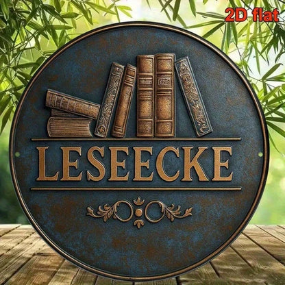 1pc 8x8 Inch Round French Aluminum Sign, Vintage Books Reading Corner Decorative Plaque - view 3