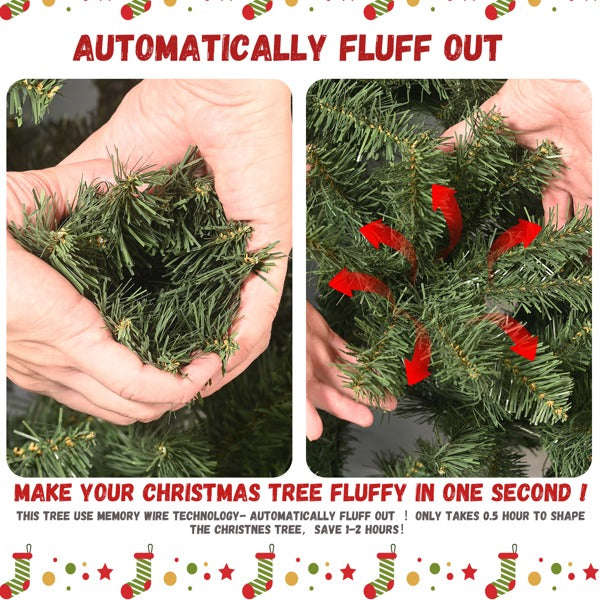 Artificial 6ft Green Christmas Tree With 988PVC Hard Needle Mixed Branch Tips, 300L Warm White Led, Pine Cone - view 6