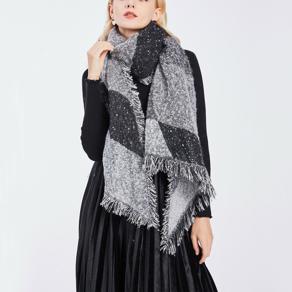 1Pc Women Winter Warm Scarf 74.8x25.6In Long Soft Knitted Shawl Extra Thick Plaid Blanket Wrap Cape - view 2