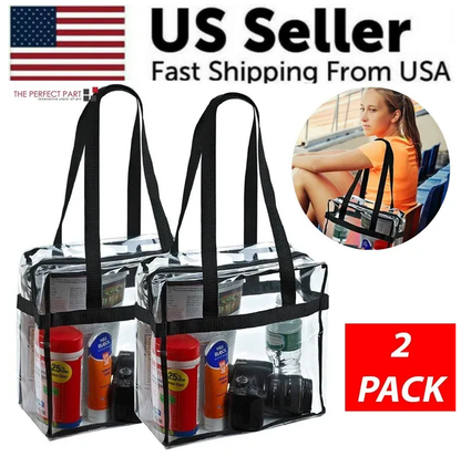2x Clear PVC Tote Bag Women Large Transparent Handbag Zip Purse Stadium Security - view 5