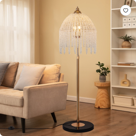 3-Light Elegant Crystal Floor Lamp Vintage Waterfall Design With Cascading Crystal Beads And Marble Texture Base - view 2