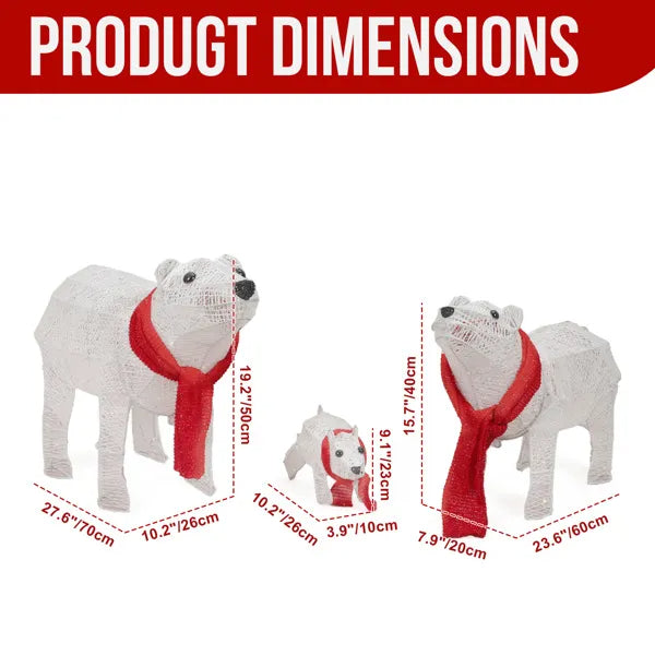 Set Of 3 Lighted Polar Bear Family Christmas Decorations, Pre-lit Holiday Decor With 190 Warm White LED Lights For Xmas - view 2