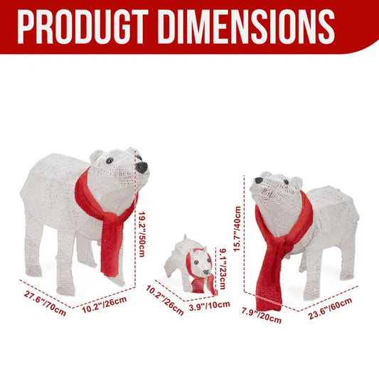 Set Of 3 Lighted Polar Bear Family Christmas Decorations, Pre-lit Holiday Decor With 190 Warm White LED Lights For Xmas - view 2
