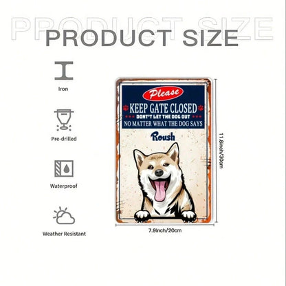1pc Shiba Inu Dog Metal Sign, Keep Gate Closed Humorous Wall Art, Art - view 5