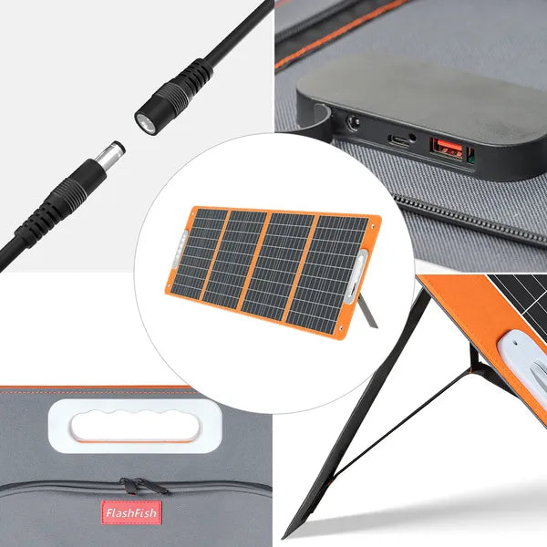 100W 18V Portable Solar Panel; Flashfish Foldable Solar Charger With 5V USB 18V DC Output Type-C Output Compatible - view 2
