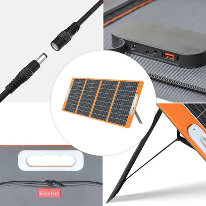 100W 18V Portable Solar Panel; Flashfish Foldable Solar Charger With 5V USB 18V DC Output Type-C Output Compatible - view 2