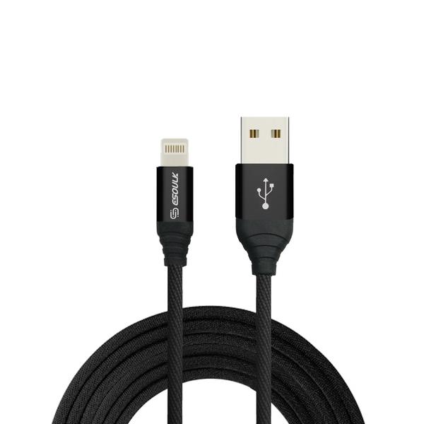 Esoulk 2A Heavy Duty Braided USB Lightning Cable 2M (6.6f) Black