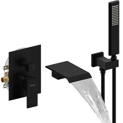 Male NPT Tub Faucet with Hand Shower, Matte Black Waterfall Bathtub Shower Faucet Set