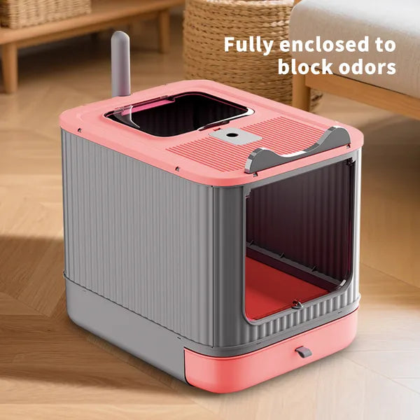 Elevated Leak Proof Elf Pink Cat Litter Box, Made Of Sturdy And Durable Materials - view 3