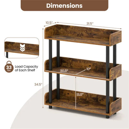 3-Tier Industrial Bookshelf With Anti-Falling Guardrails, 33 LBS Per Shelf Storage Organizer - Rustic Brown - view 3
