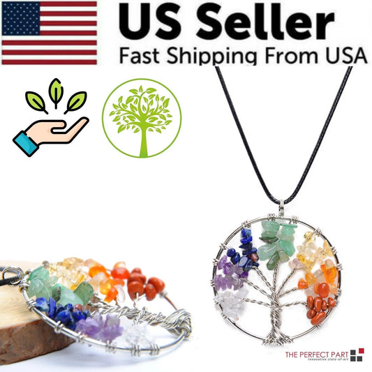 Tree of Life Pendant Necklace 7 Chakra Natural Gemstone Crystal Stones Healing
