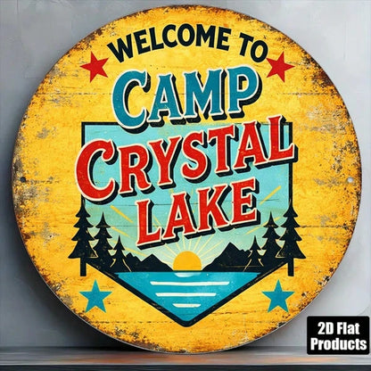 1pc Vintage Camp Crystal Lake Sign 8x8in Round Metal Plaque, "Round Metal" Plaque - view 4