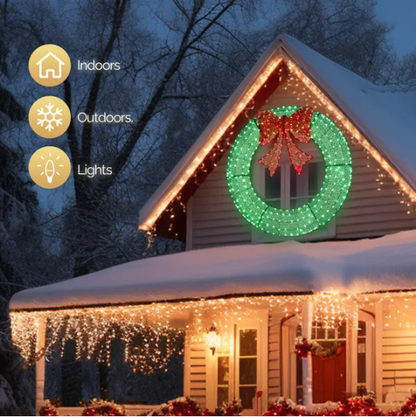 60in Pre-Lit Outdoor Christmas Wreath Decoration, LED Metal Holiday Decor For Home Exterior, Garden W 400 Lights, Bow - view 5