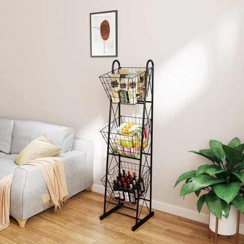 3-Tier Kitchen Storage Basket Organizer Freestanding Metal Wire Rack - view 3