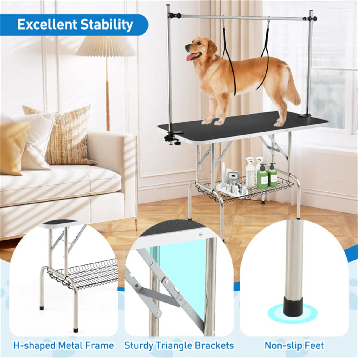 Foldable Pet Grooming Table with Adjustable H-shaped Arms, 330 LBS Capacity for Small-Large Dogs - view 3