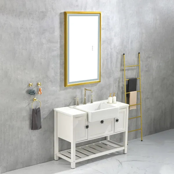 42x24 Inch LED Frontlit Bathroom Mirror with Metal Frame, Wall Mounted Vanity Mirror with Smart Touch Button, Anti-Fog - view 7