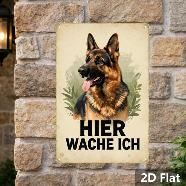 Vintage German Shepherd Metal Sign HIER WACHE ICH Retro Dog Wall Art Classic Animal Illustration 2D Flat Home Decor 1pc - view 3