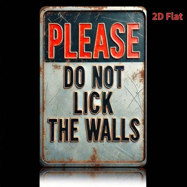 1pc "Please Do Not Lick The Walls" Funny Metal Sign, Vintage Distressed Iron Wall Art - view 2