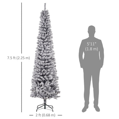 7.5ft Flocked Christmas Tree, Pencil Christmas Tree With Realistic Branch Tips, Folding Metal Stand, Black - view 5