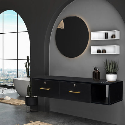15cm E0 particleboard with hemp surface, two draws and three holes with lock, salon cabinet, black - view 5