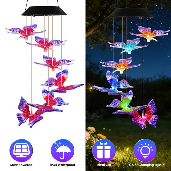 Solar Butterfly Wind Chime 7 Color Changing Wind Chime For Outside IPX4 Waterproof Outdoor Garden Yard Decor