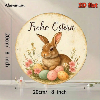 Vintage German Easter Bunny Metal Sign 8 Inch Round Aluminum Plaque - view 4
