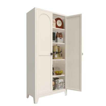 71'' 2 Shapely Door Cabinet With Lock, Metal Storage Cabinet With Doors And Adjustable Shelves, For Kitchen, Bedroom - view 4