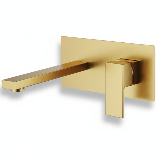 Wall Mount Faucet For Bathroom Sink Or Bathtub, Single Handle 2 Holes Brass Rough-in Valve Included, Brushed Gold