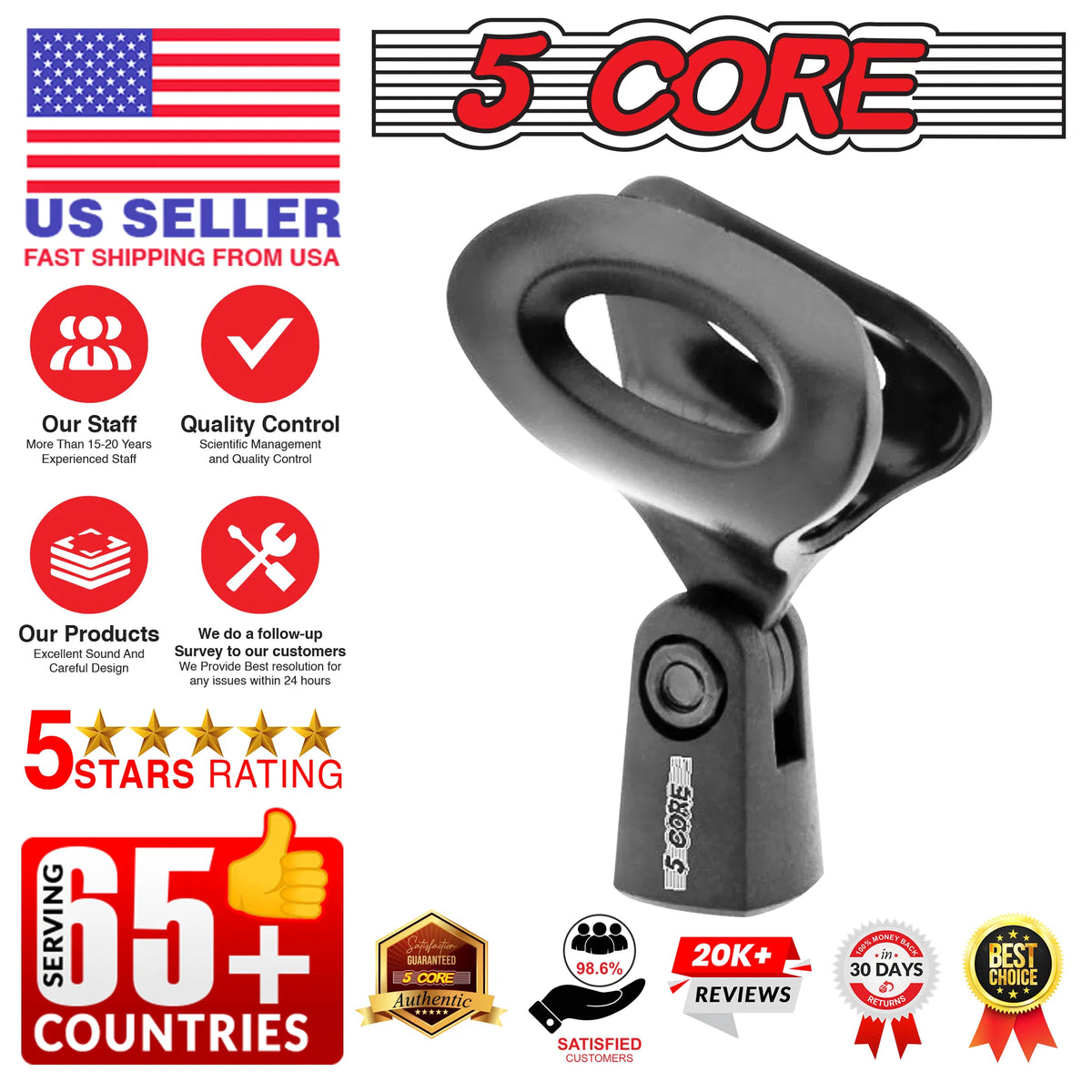 5 Core Mic Clips for Stands 4Pcs Microphone Clip Holder Universal Adjustable with 5/8" Male to 3/8" Female Screw - view 5