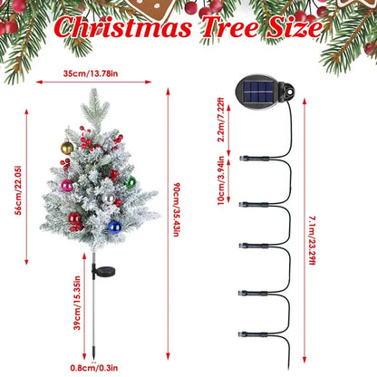 2Pcs Solar Powered Lighted Christmas Tree Urn Filler With Light Artificial Xmas Trees Light With Berries Decor Balls - view 3