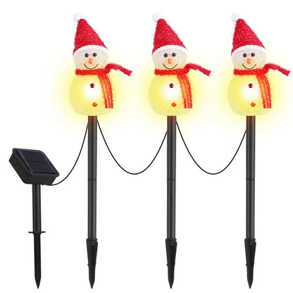 1Pc Solar Powered Lamp 3 Snowmen Outdoor Decorative Christmas Lamp Garden Stake Light IP55 Waterproof Santa Landscape