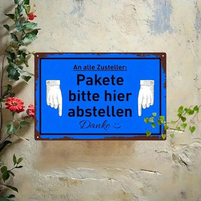 1pc Creative 2D Flat Directional Sign With German Text, Please Place Here Gesture Pattern Wall Decor - view 4
