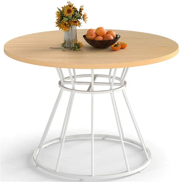 Natural 47" Round Dining Table, Family-Sized For 4-6 People, Hourglass Metal Base & Curved Tabletop