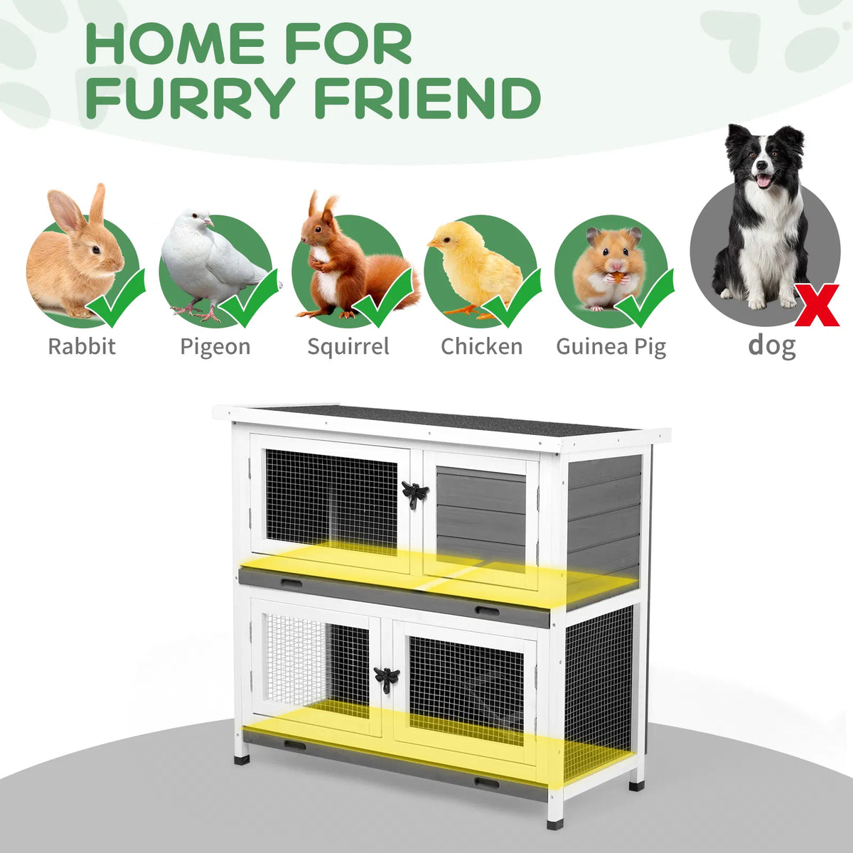 2 Story Solid Wood Rabbit Hutch Bunny Cage with 2 Large Main Rooms, Indoor Outdoor Rabbit House Guinea Pig Cage Pet - view 2