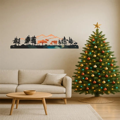 Vintage Moose Winter Forest Christmas Tree Wall Art Iron Decor For Living Room Bedroom Entryway - view 3