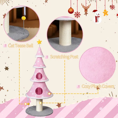 59in Large Tall Christmas Tree Cat Tower With 2 Cat Condos & Scratching Post