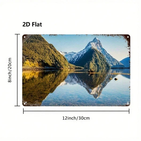 Vintage New Zealand Milford Sound Metal Sign 8x12in, Distressed Tin Landscape Wall Art - view 3