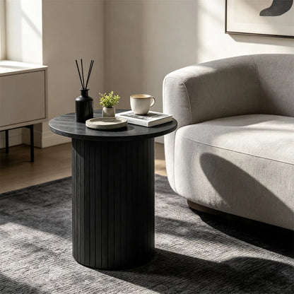 Minimalist Round Pedestal Side Table, Space-Saving Stable Nightstand with Rounded Edges & Anti-Slip Pads - view 9