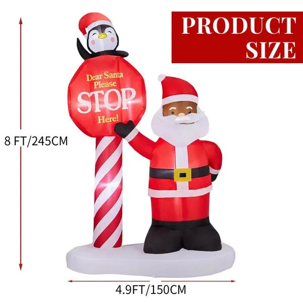 8.2FT Lighted Christmas Inflatable Decoration, Inflatable Black Santa & Road Sign - view 9