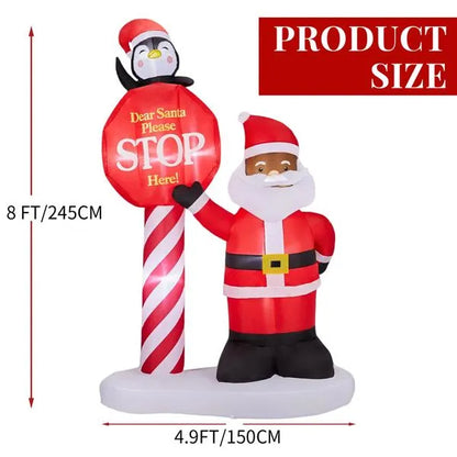 8.2FT Lighted Christmas Inflatable Decoration, Inflatable Black Santa & Road Sign - view 9