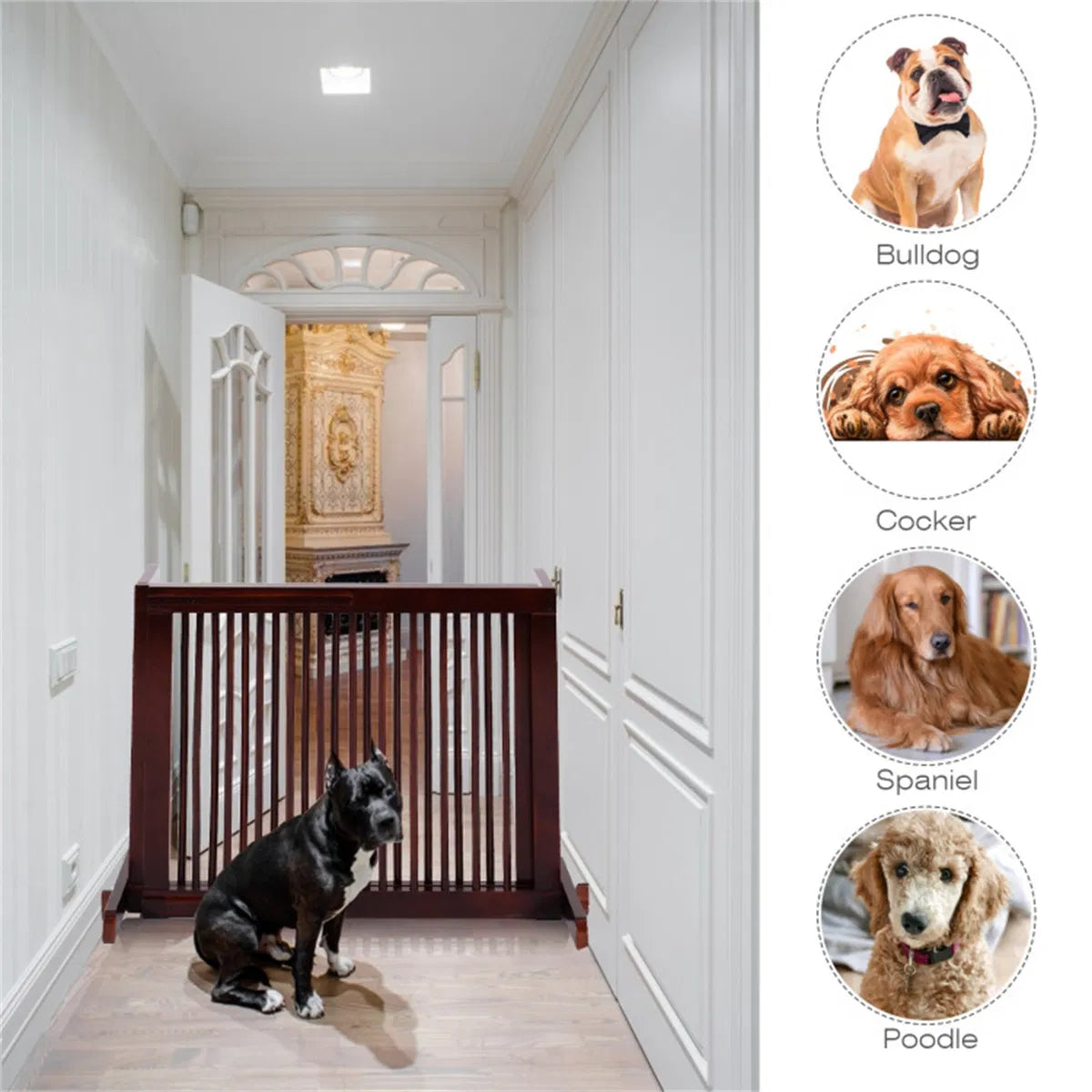Wooden Pet Gate 3 Panels,Freestanding Length Adjustable - view 7