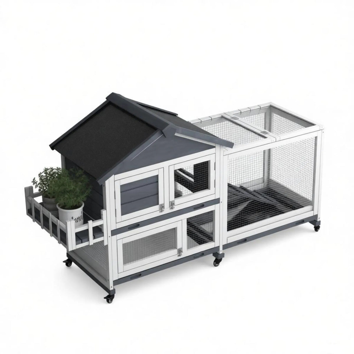 Gray 65" Spacious Wooden Rabbit Hutch: Pet Playpen with Openable Roof for Easy Access & Storage Box for Rabbits - view 8